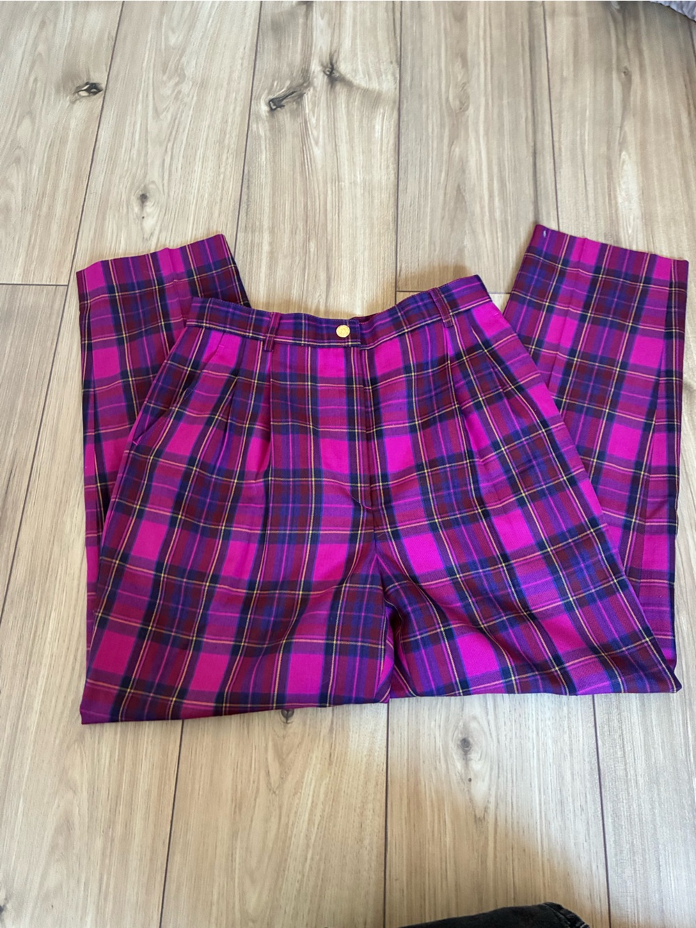 Pink Plaid Tartan Pleat Front Trousers Golf Pants Ska Punk Grunge